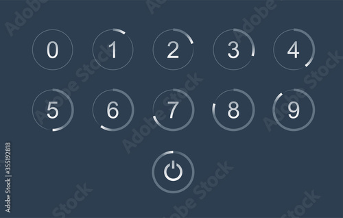 Countdown clock digits - time remaining in modern circular decorations on dark background - vector elements set