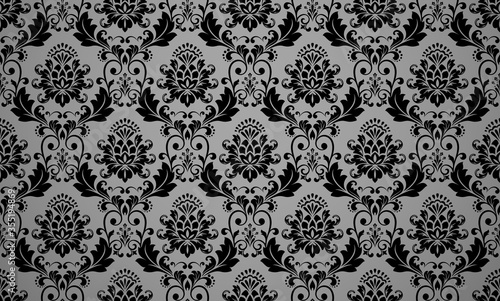 Wallpaper in the style of Baroque. Seamless vector background. Black and grey floral ornament. Graphic pattern for fabric, wallpaper, packaging. Ornate Damask flower ornament