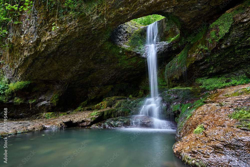 Fototapeta premium Landscape photo of Deliklikaya Waterfall in forest. Located near Murgul, Artvin, Black Sea / Karadeniz region of Turkey 
