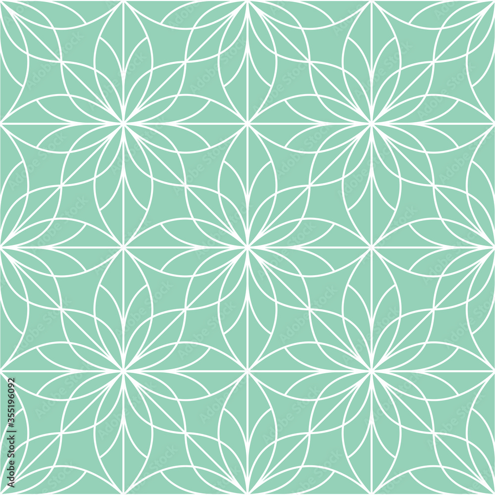 Flower geometric pattern. Seamless vector background. White and green ornament. Ornament for fabric, wallpaper, packaging. Decorative print Flower geometric pattern. Seamless vector background. White and green ornament. Ornament for fabric, wallpaper, packaging. Decorative print