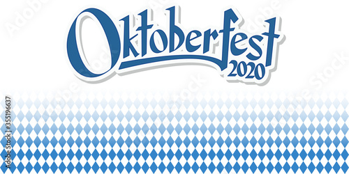 Oktoberfest 2020 background with blue-white checkered pattern
