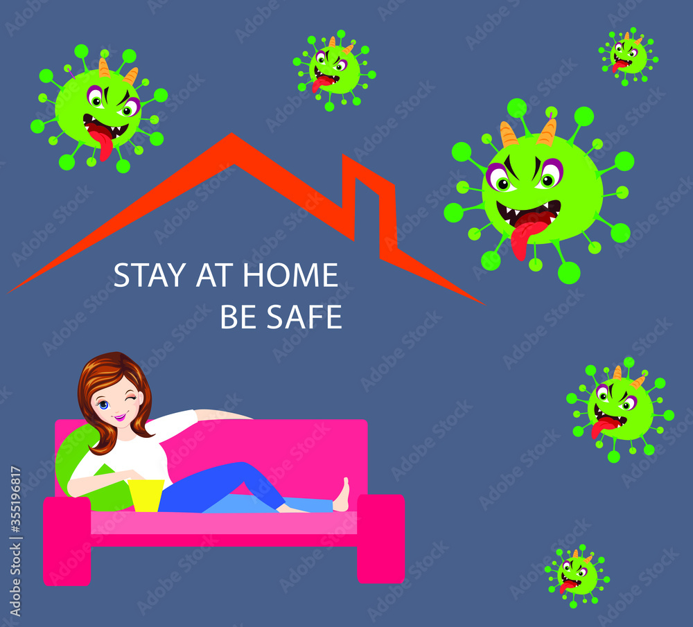 Fototapeta premium stay at home , be safe and fight with corona virus /covid- 19 concept
