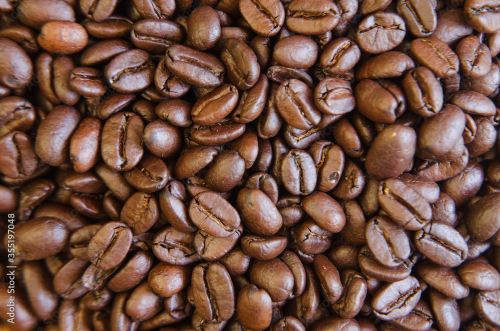 Coffee grains and pot fresh aroma Coffee grains and pot fresh aroma