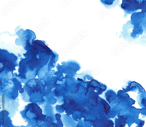 Beautiful hand painted image isolated on a white background. Can be used as a decorative background for creative design of posters, cards, invitations, wallpapers, banners, websites. Bright blue ink.