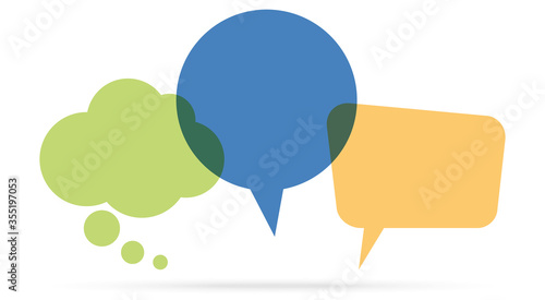three colored speech bubbles