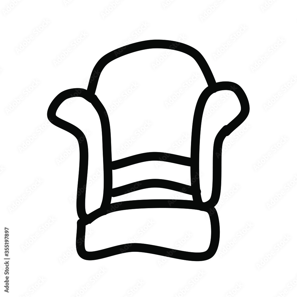 Chair isolated on a white background. Outline drawing with black lines on a white background. Vector collection of furniture in the Doodle style Chair isolated on a white background. Outline drawing with black lines on a white background. Vector collection of furniture in the Doodle style