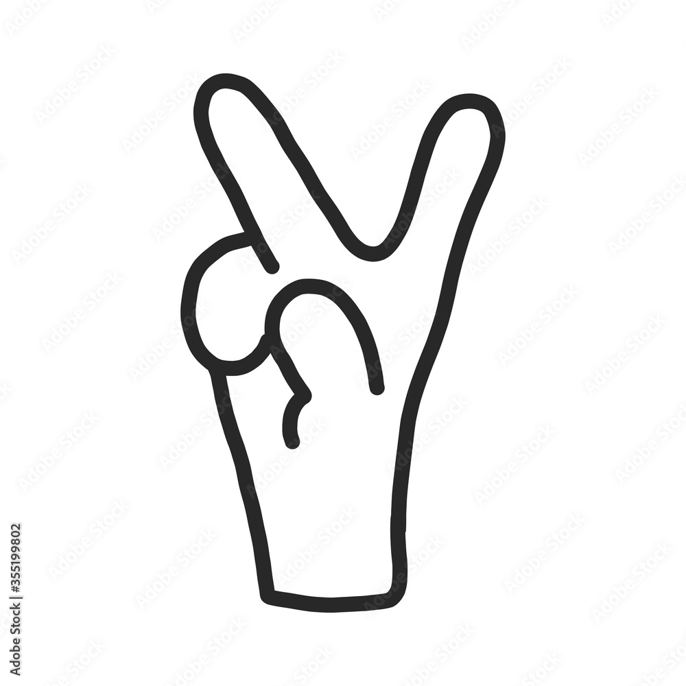 Hand line icon in a flat style,isolated on a white background. symbol of victory and peace.two fingers are raised up, and three fingers are bent on the palm.for website and app design.gesticulation. Hand line icon in a flat style,isolated on a white background. symbol of victory and peace.two fingers are raised up, and three fingers are bent on the palm.for website and app design.gesticulation.