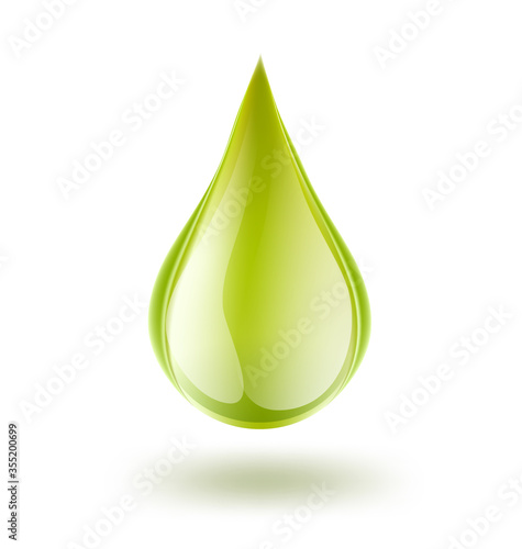 green glossy drop on white. petrol, oil, natural juice symbol
