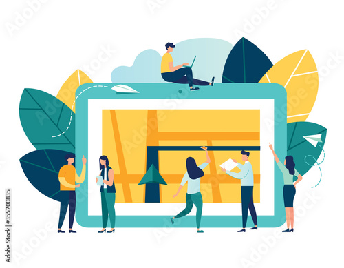 vector illustration on white background, search index on navigation, online map on a tablet, get directions, GPS navigator on a city map