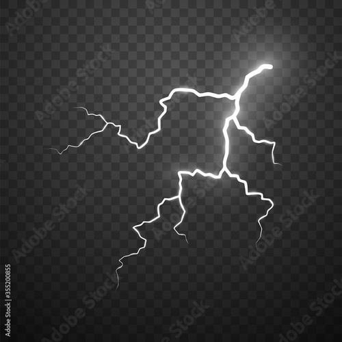Lightning on transparent background. Vector illustration
