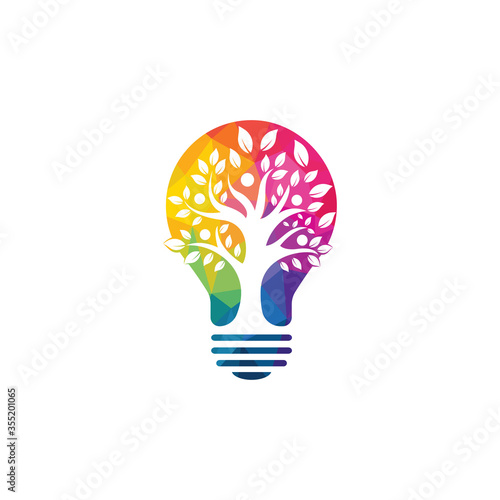 Photo Bulb lamp and people tree logo design
