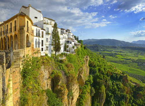 Rock cliff with houses of Ronda, Spain. Ronda is a city in the Spanish province of Malaga.