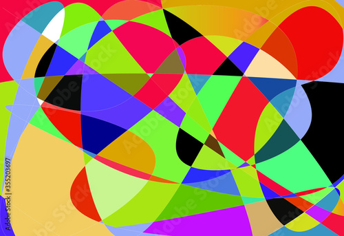 Modern art work with color variations. Irregular shapes with nonstop lines.