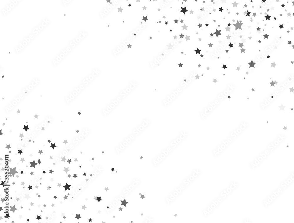 Glitter stars frame on white background. Silver stars explosion. Glitter elegant design elements. Magic decoration. Christmas texture. Vector illustration