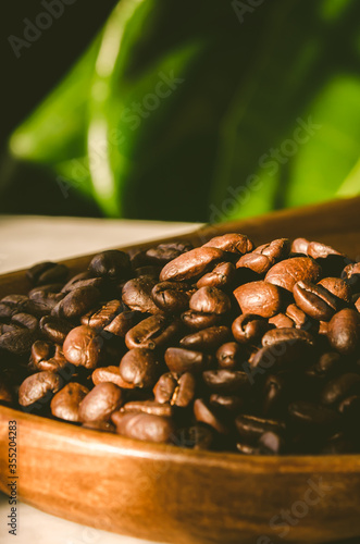 Coffee grains and pot fresh aroma