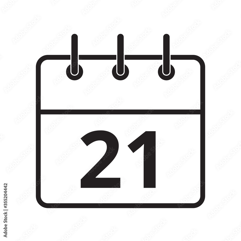 Line icon the twenty-first day on the calendar isolated on white background. Vector illustration.