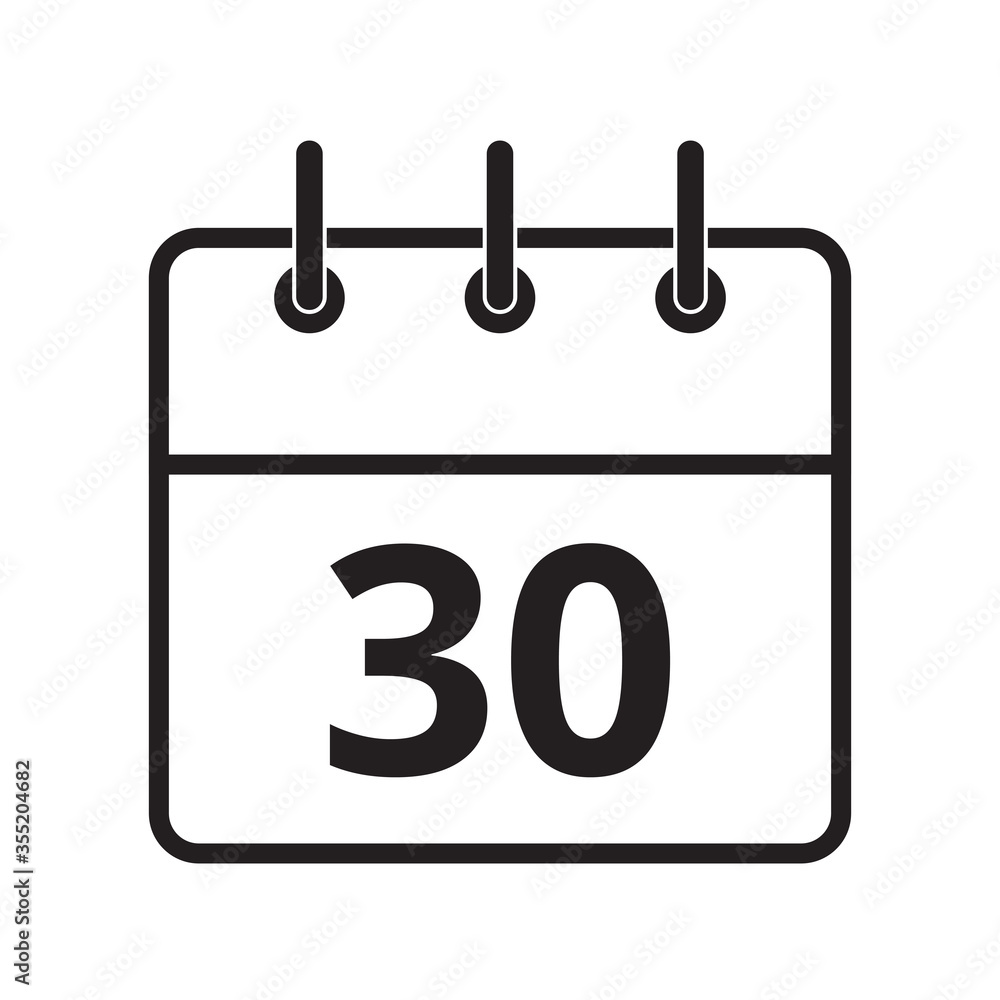 Line icon the thirtieth day on the calendar isolated on white background. Vector illustration. Line icon the thirtieth day on the calendar isolated on white background. Vector illustration.