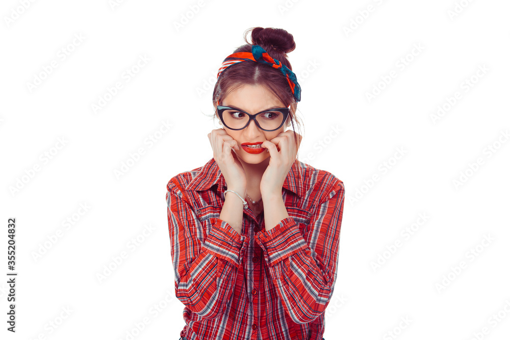 Neurotic woman biting nails nervous. Neurotic woman biting nails nervous.