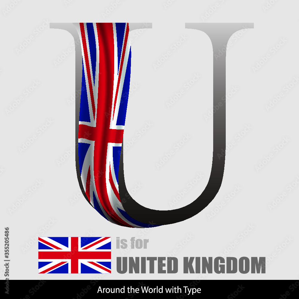 Vector Letter U is for United Kingdom flag. Design Matches Letters Of