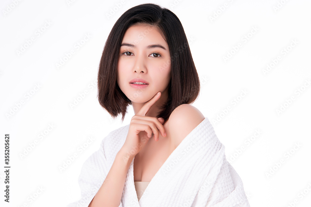 Beautiful Young asian Woman touching her clean face with fresh Healthy Skin, isolated on white background, Beauty Cosmetics and Facial treatment Concept Beautiful Young asian Woman touching her clean face with fresh Healthy Skin, isolated on white background, Beauty Cosmetics and Facial treatment Concept