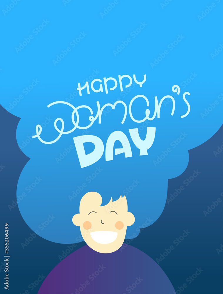 Happy woomans day vector concept with cute long hair woman and calligraphic inscription Happy woomans day vector concept with cute long hair woman and calligraphic inscription