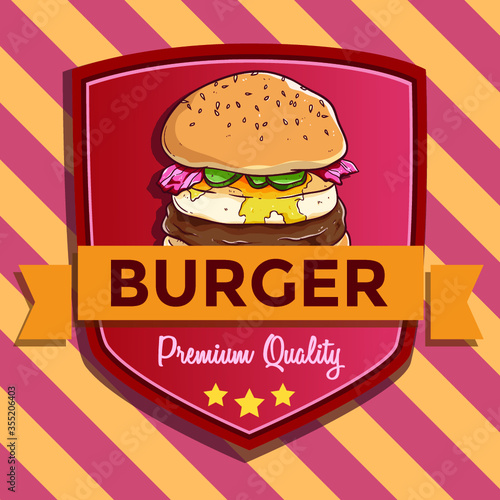 premium quality of burger for the banner or badge with text for information