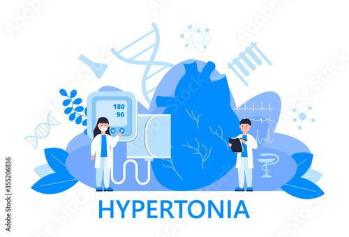 Hypertonia concept vector. Hypotension and hypertension disease illustration for web, banner and app. Symptoms and prevention blood pressure health.