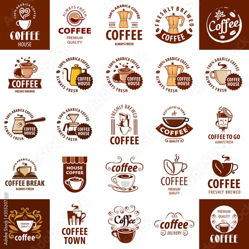 set of logos on coffee