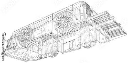 Tow truck. Vector Wire-frame isolated transport in airport on background. Vector rendering of 3d.