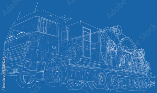 Coiled tubing machine technical wire-frame. EPS10 format. Vector created of 3d.