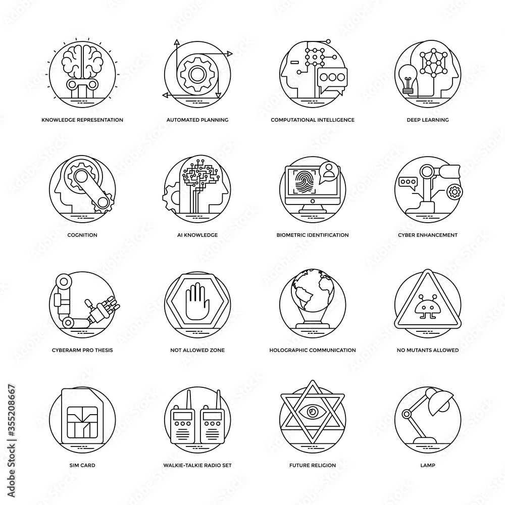 Artificial Intelligence Line Vectors Set Artificial Intelligence Line Vectors Set