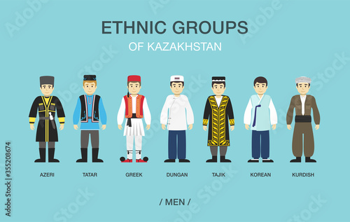 Ethnic groups of Kazakhstan. Men in traditional costume. Flat vector illustration. photo