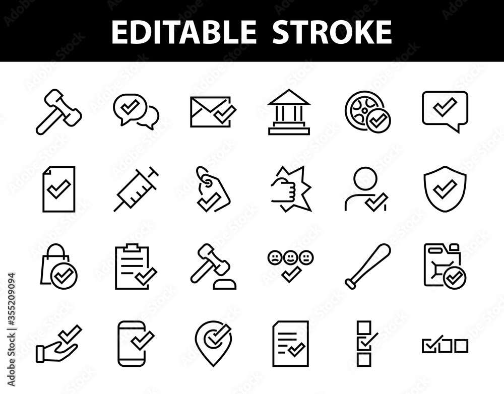 A simple set of claim related vector line icons. Contains icons such as security guarantee, received document, read message, verification, quality and much more. Editable Bar. 480x480 A simple set of claim related vector line icons. Contains icons such as security guarantee, received document, read message, verification, quality and much more. Editable Bar. 480x480