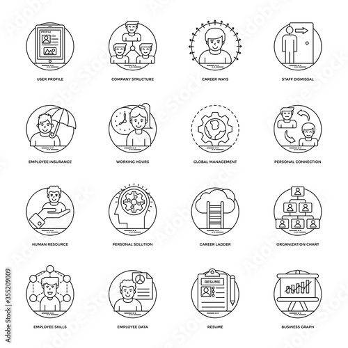 Business and Data Management Line Vector Icons Set