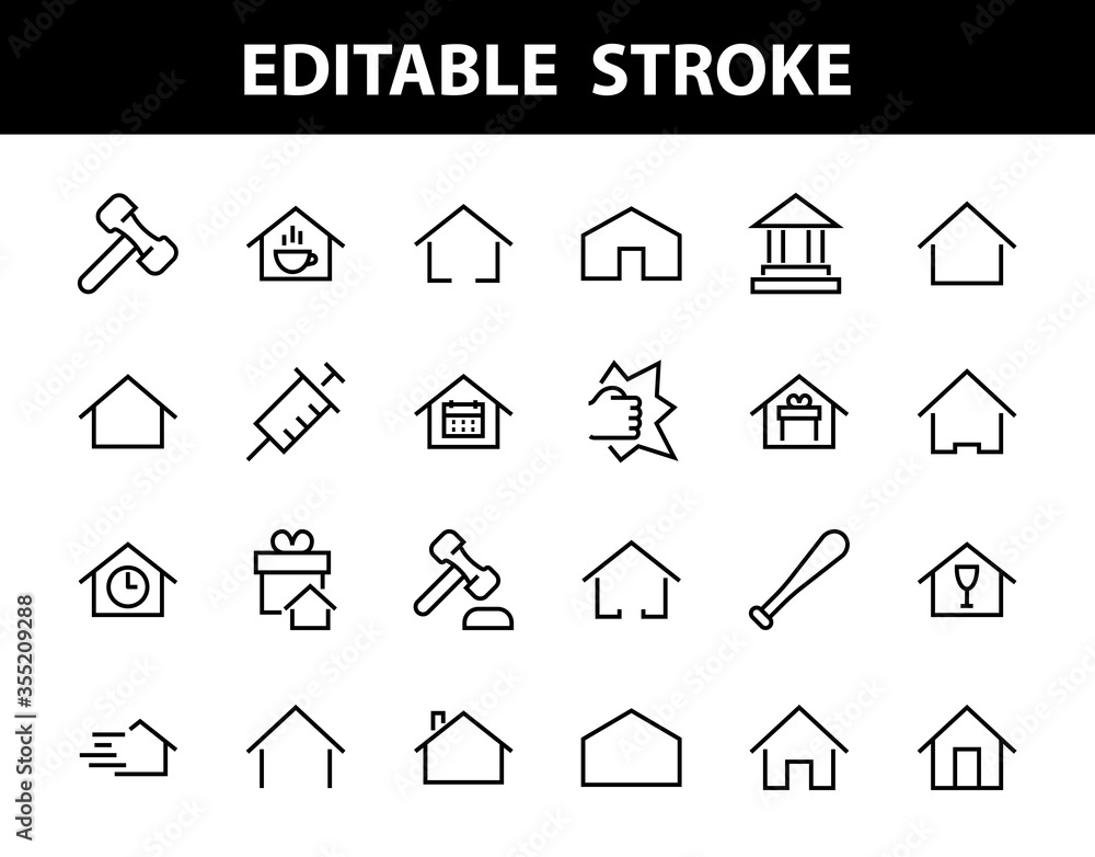 Simple set of color editable house icon templates. Contains such icons, home calendar, coffee shop and other vector signs isolated on a white background for graphic and web design Simple set of color editable house icon templates. Contains such icons, home calendar, coffee shop and other vector signs isolated on a white background for graphic and web design
