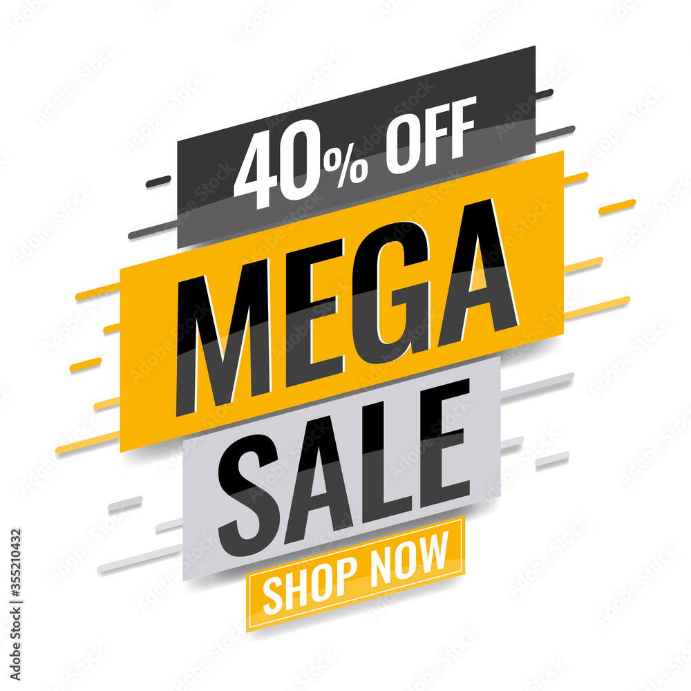 Mega sale banner. Up to 40% off and text shop now.