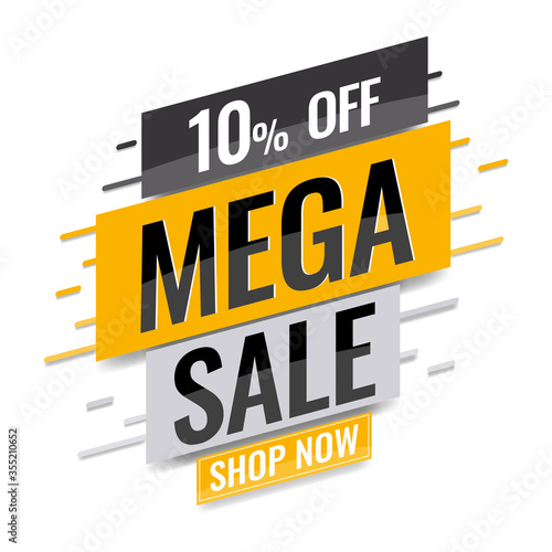 Mega sale banner. Up to 10% off and text shop now.