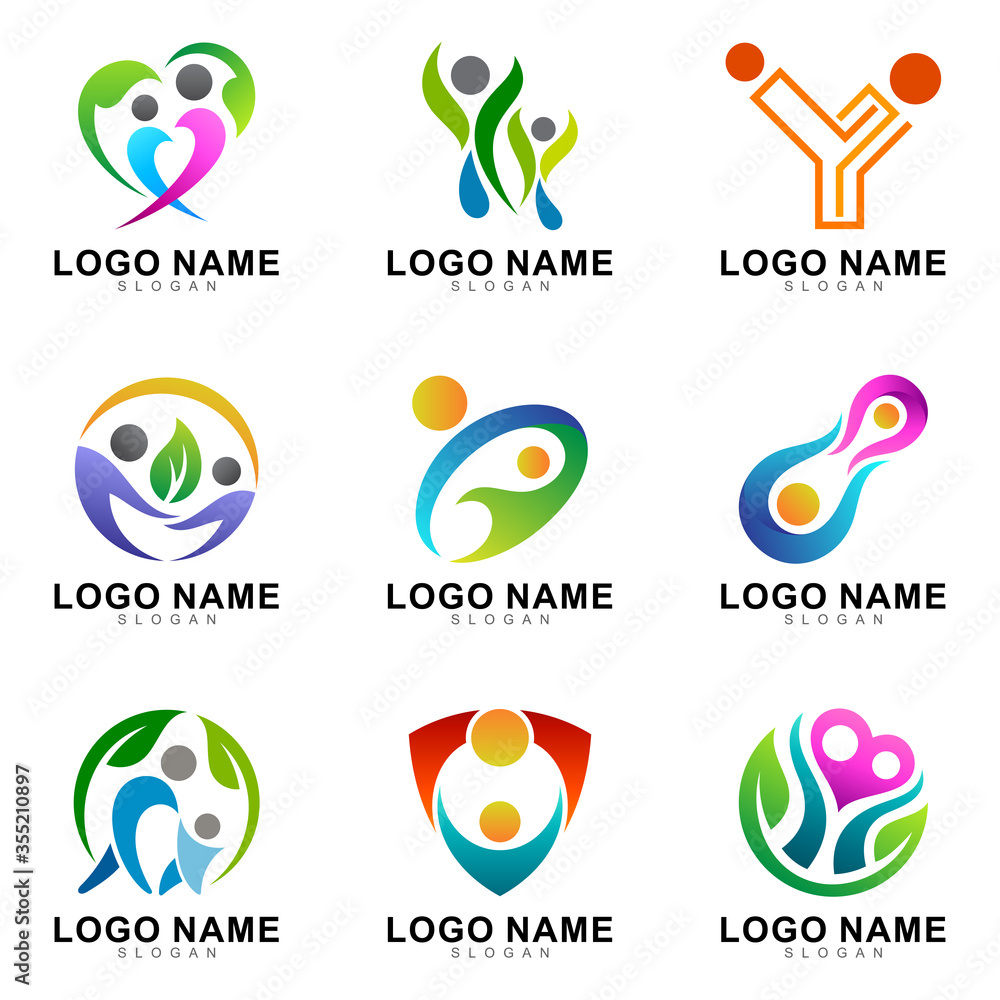 kids care logo set, family play logo collection