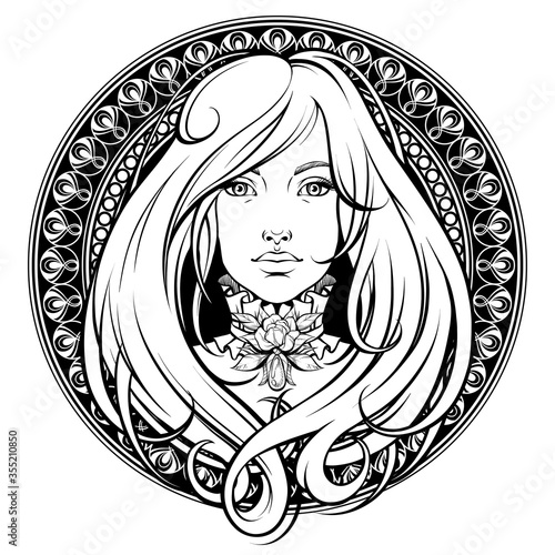 Art Nouveau. Girl with long hair