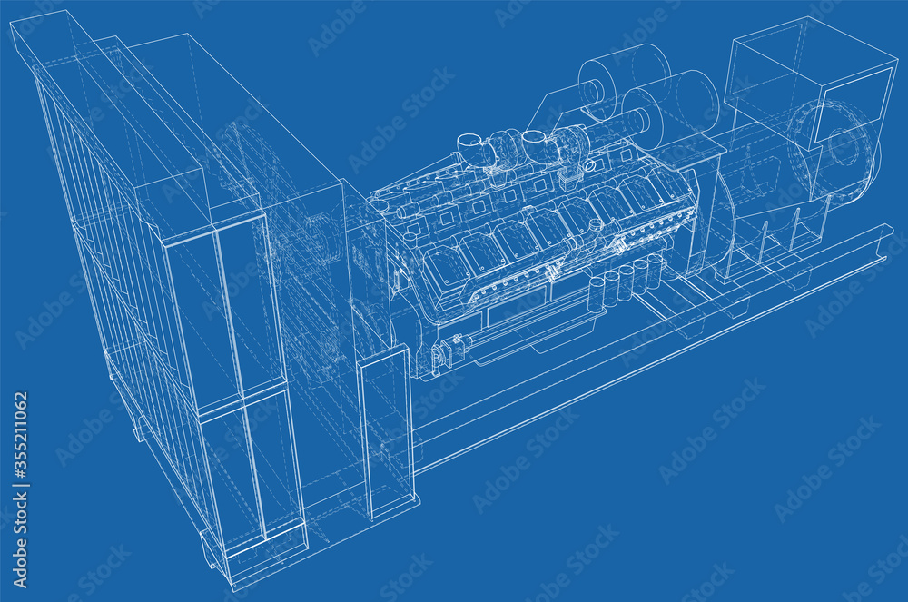Diesel generator. The layers of visible and invisible lines are separated. EPS10 format. Wire-frame. Diesel generator. The layers of visible and invisible lines are separated. EPS10 format. Wire-frame.
