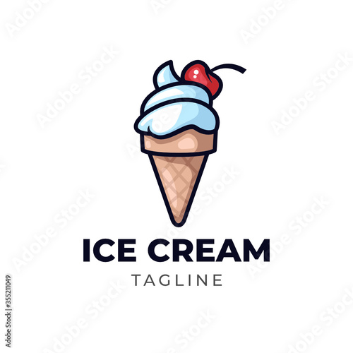 Simple minimalist ice cream cone mascot character logo design vector template