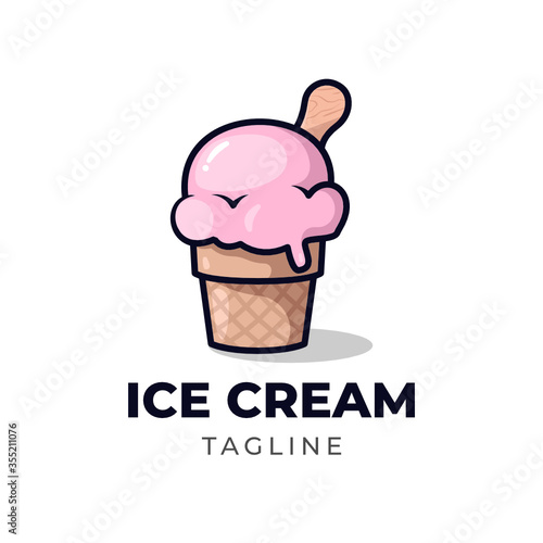 Simple minimalist ice cream cone mascot character logo design vector template