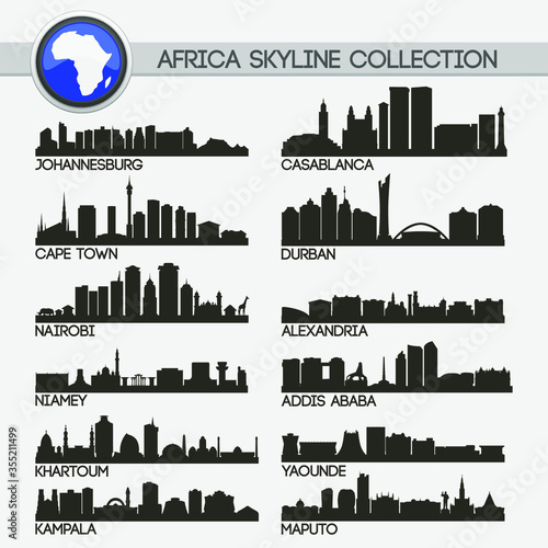 Most Famous Africa Cities Skyline City Silhouette Design Collection
