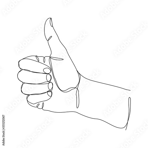 Continuous line drawing of finger thumb up good job sign gesture. Vector illustration