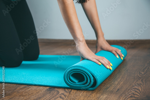 woman and carpet for training