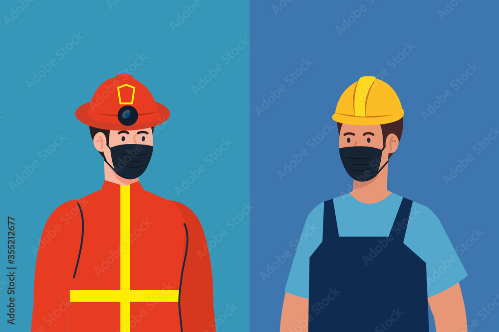 male firefighter and constructer with masks vector design male firefighter and constructer with masks vector design