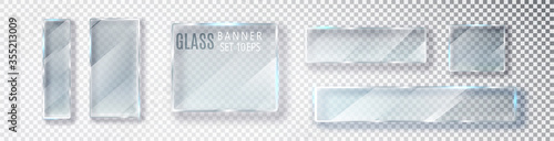 Glass transparent banners set. Vector glass plates with a place for inscriptions isolated on transparent background. Flat glass. Realistic 3D design. Vector transparent object 10 eps