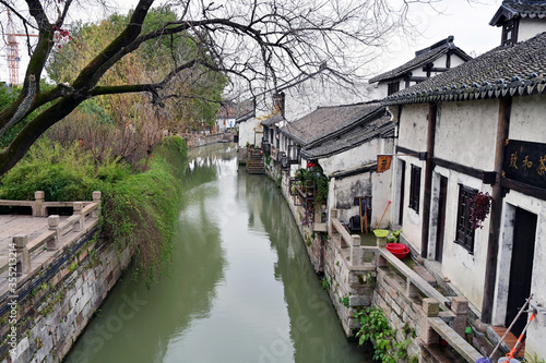 Rivers and dwellings in ancient water towns in South China