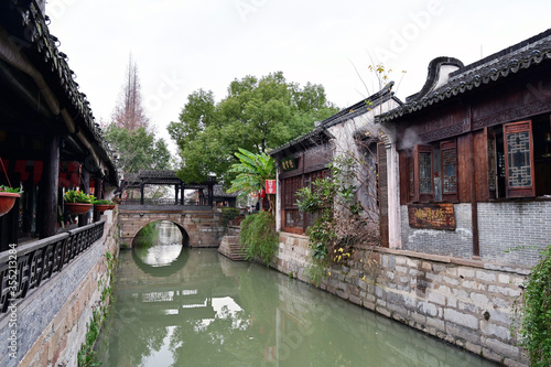 Rivers and dwellings in ancient water towns in South China