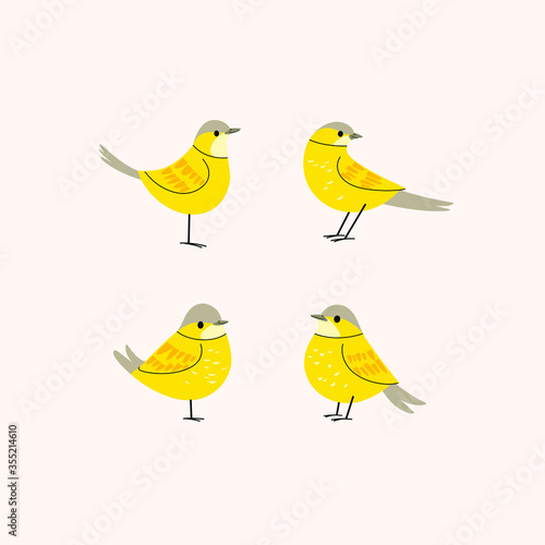 Cartoon bird icon set. Different poses of wagtail. Vector illustration for prints  clothing  packaging  stickers.
